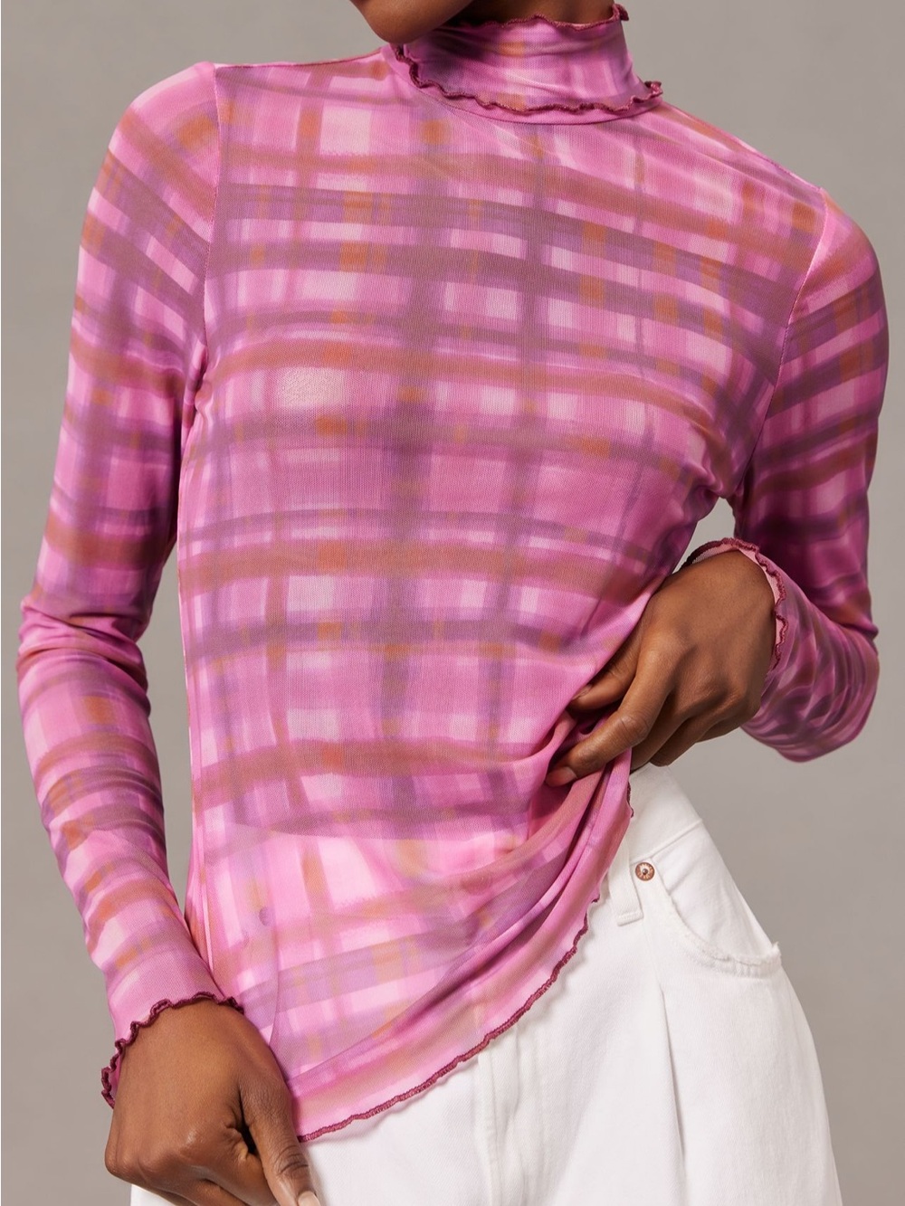 Pilcro Plaid Sheer Mocktop - Size M